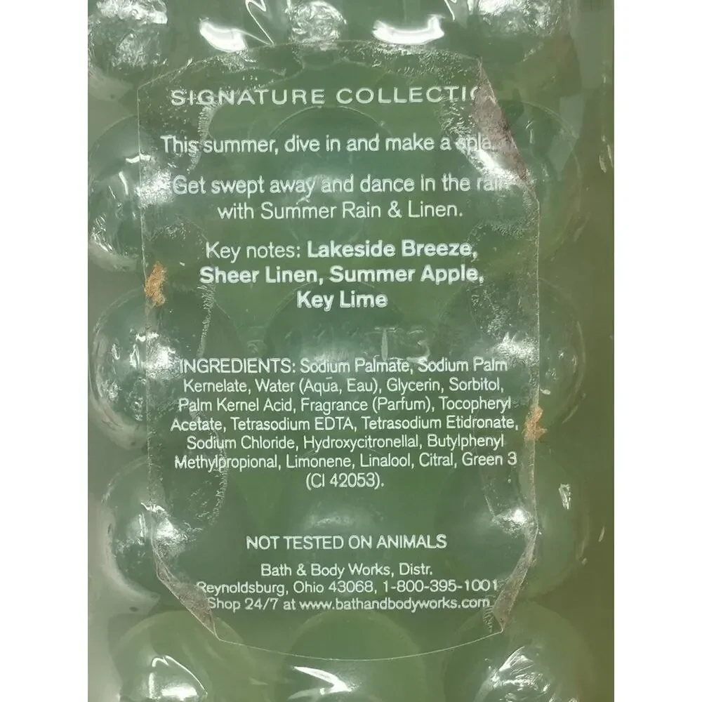 Bath & Body Works Summer Rain & Linen‎ Glycerin Soap Bar 5.2 oz RARE